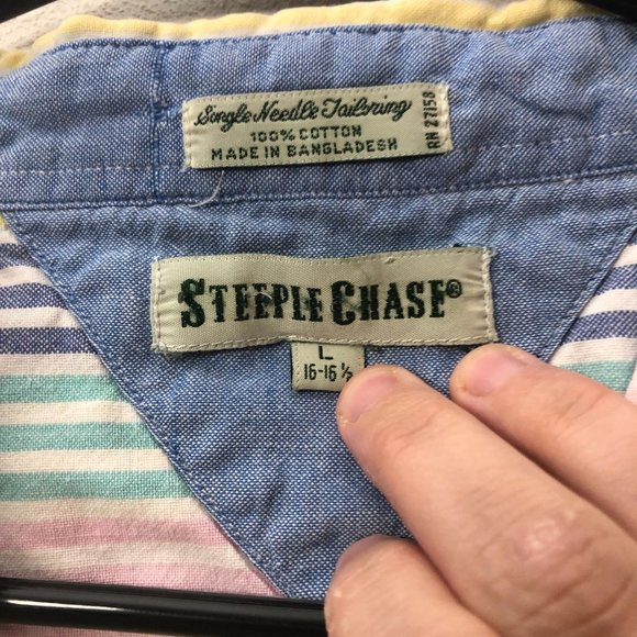 Vintage steeplechase pastel striped short sleeve top 80s mom shirt size large - Picture 3 of 9